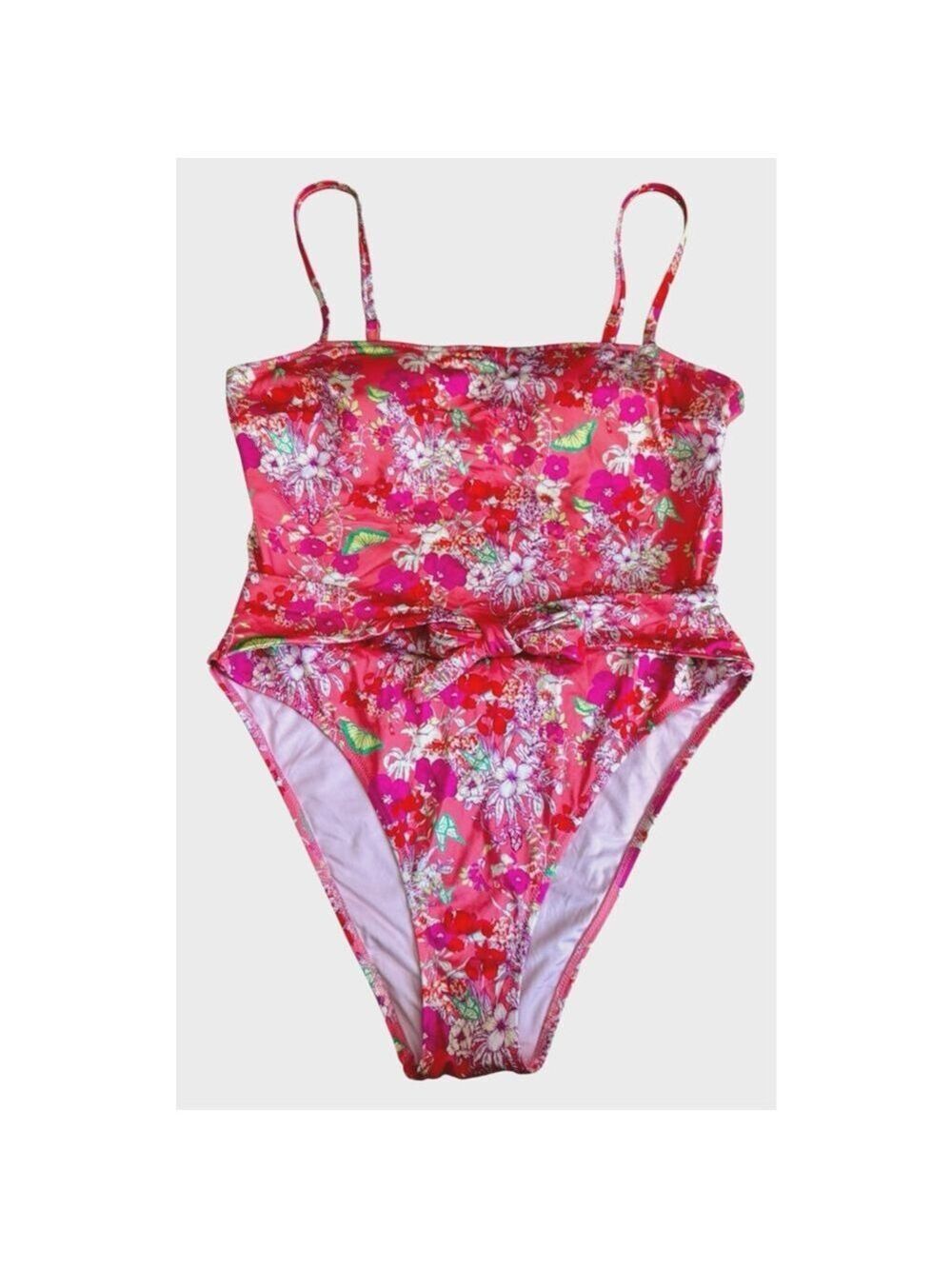 Victoria's Secret Swim XL Tie-Front One-Piece Swimsuit Pink Garden